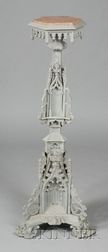 Victorian Gothic Revival Gray Painted Cast Iron and Marble-top Pedestal